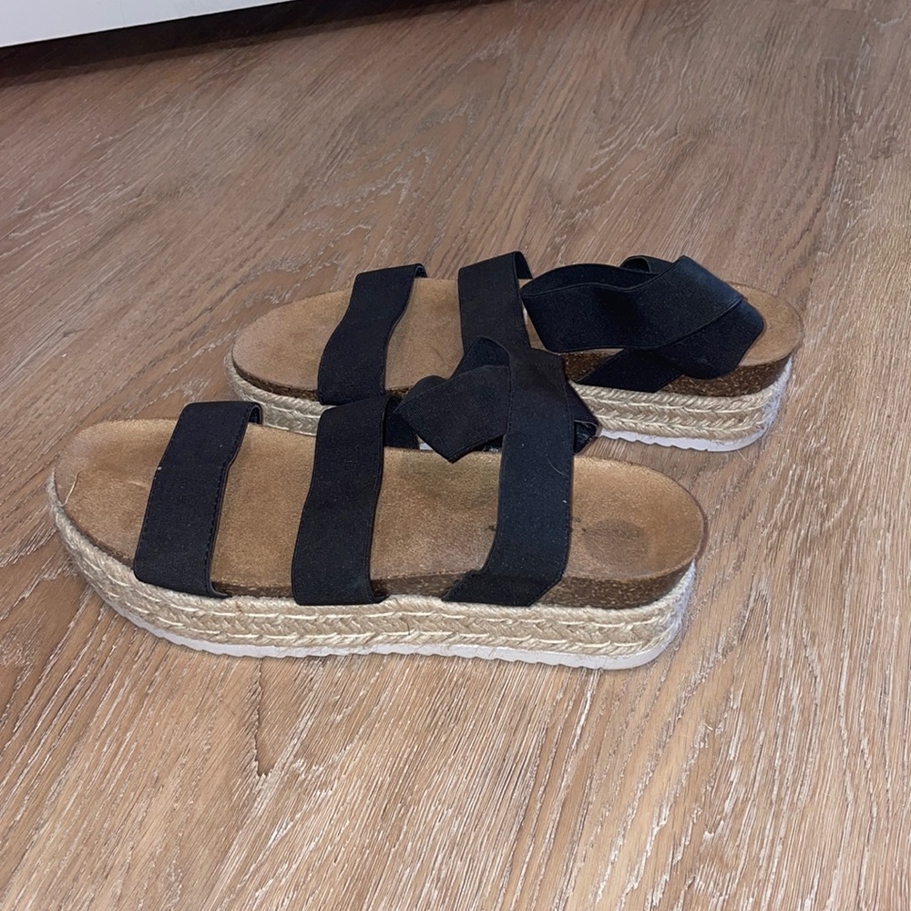 Rock and Candy Black Strap Sandal Platforms in Size 8.5